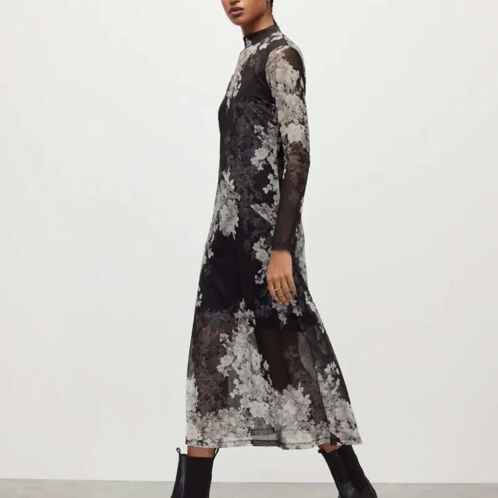 All Saints Black and White Mock Neck Sheath Dress